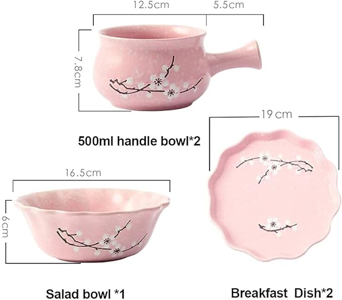 Dinnerware Sets Dish Set,Ceramic Plate Set,5-Piece Porcelain Japanese Tableware Set with Handle Bowl Plate,Service for 1,Great Gift for Friends and Home (Blue One Size)