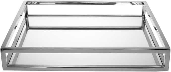 Godinger Decorative Tray, Perfume Tray, Vanity Tray, Square Home Decor Tray - Aspen Collection, Silver, 6"x6"