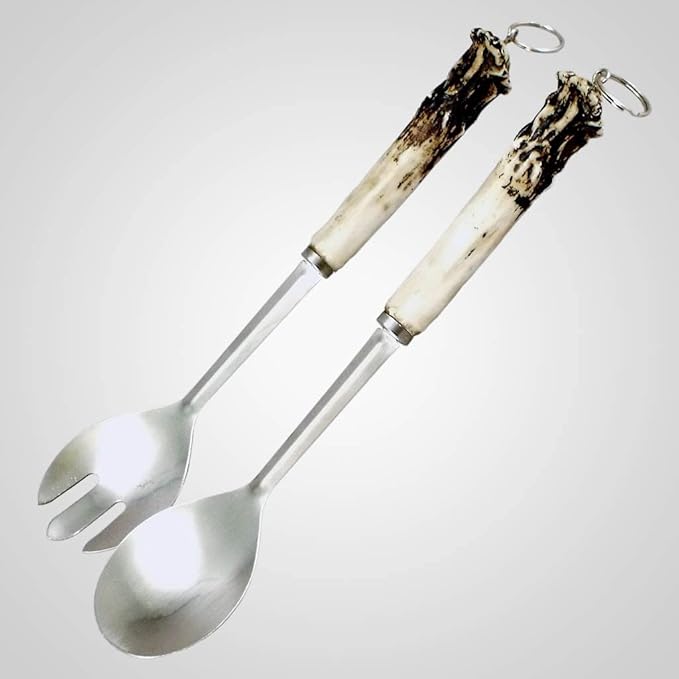 Polystone and Metal Antler Handle Flatware Server, Set of 2, 11.5-inch Height, Kitchen Utensil Accessories