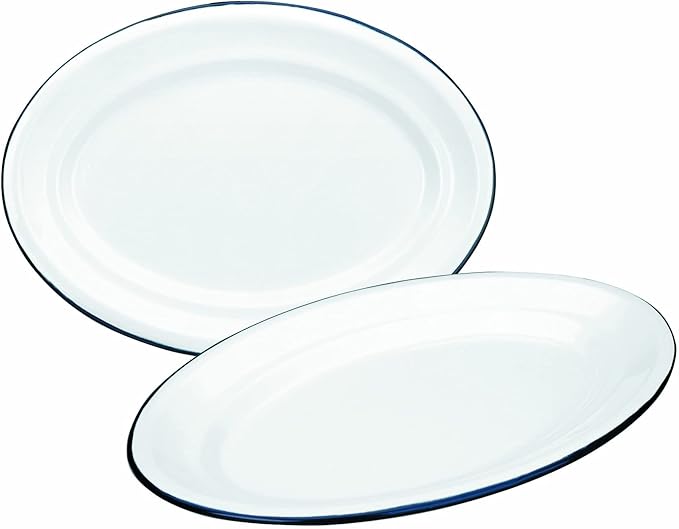 ibili Plate Blanca Oval 30x20 cm of Enamelled Steel, White/Blue, 30 x 20 x 9 cm