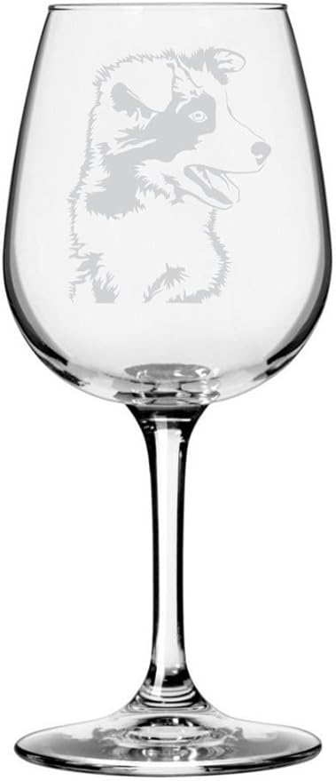 Etched Laser Art Border Collie Customized Personalized Dog Themed Etched 12.75oz Wine Glass Custom Dog Breed Wine Glasses for Pet Lovers, Unique Birthday Gift for Men & Women, Personalized Gift