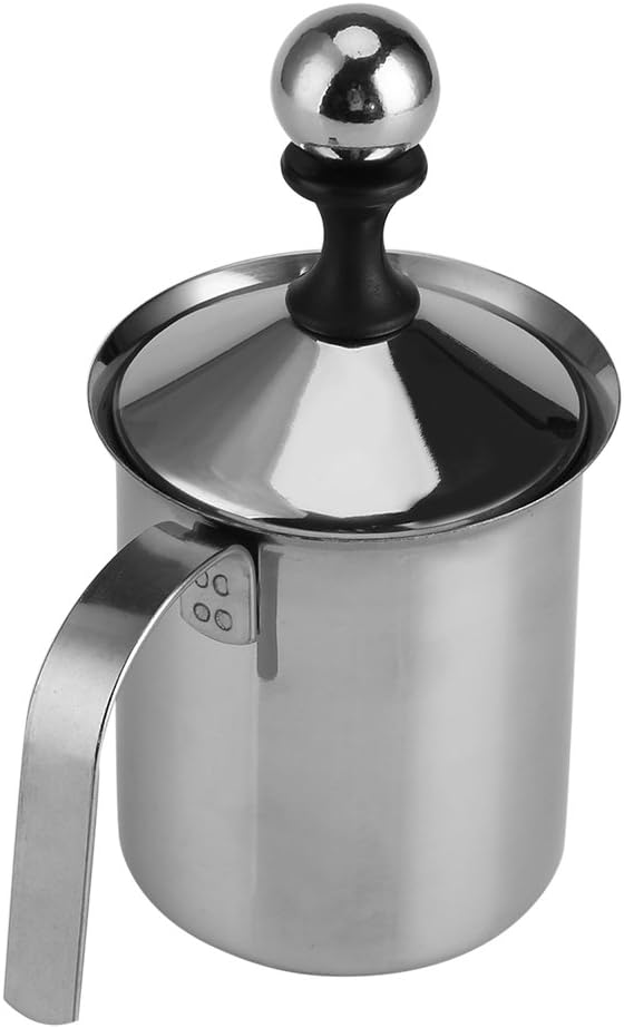 Frabosk 400ML 800ML Stainless Steel Manual Milk Frother Double Mesh Coffee Foamer Creamer Blender Whisker Manual Milk Frother (400ml)