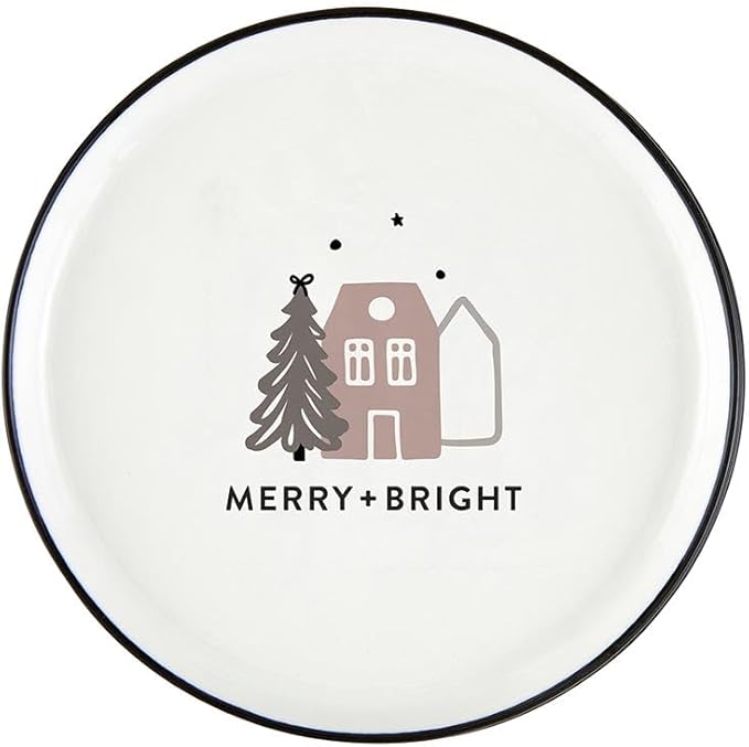 Santa Barbara Design Studio 4-Piece Christmas Appetizer Plate Set White Ceramic Small Plates, 5.25" Diameter, Merry + Bright