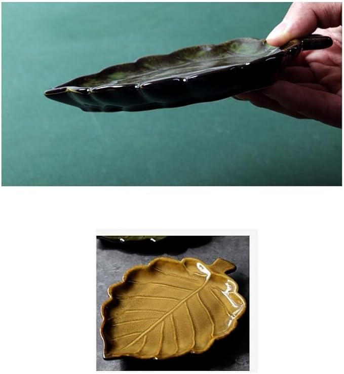 FAREWELL Dipping Bowls Snack Plate Appetizer Ceramic Plate Unique Condiment Plate Snack Plate Leaf-Shaped Small Plate Fruit Dessert Plate 5pc Appetizer Bowls (Color : D)