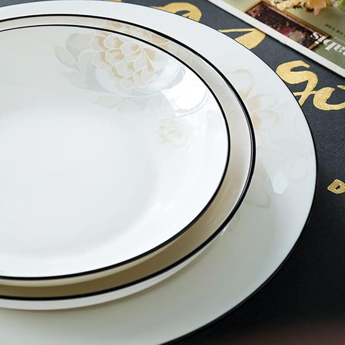 Ceramic Dinner Plate Sets, 28 Piece Dinnerware Set Service for 6, Pattern Bone China Tableware Plates, Bowls Ceramic Dish Set,Rectangular (Round One Size)
