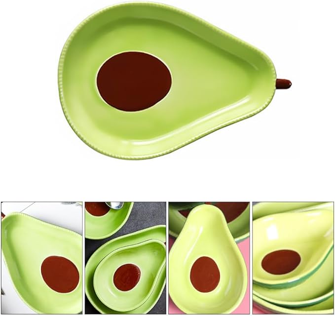 BESTOYARD Avocado Shape Ceramic Appetizer Plate 6.49X4.25 Inch Snack Dish for Serving Fruits Salads Desserts Tableware for Kitchen Dining Entertaining