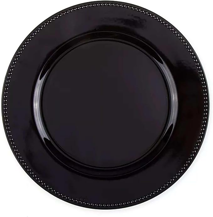 13" Charger Plates -Set of 12 - Acrylic Black Round Beaded Disposable Chargers, Ideal for Dinner Party Wedding Bulk Events Tabletop Decoration