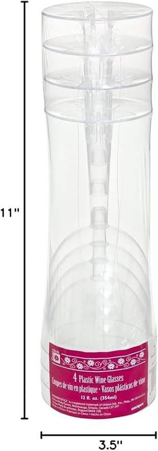 Elegant Clear Plastic Wine Goblets (12 Oz) - Set Of 4, Reusable & Stunning Design - Perfect For Parties & Events