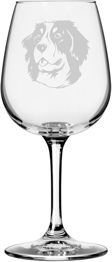 Etched Laser Art Bernese Mountain Customized Personalized Dog Themed Etched 12.75oz Wine Glass Custom Dog Breed Wine Glasses for Pet Lovers, Unique & Personalized Birthday Gift for Men & Women