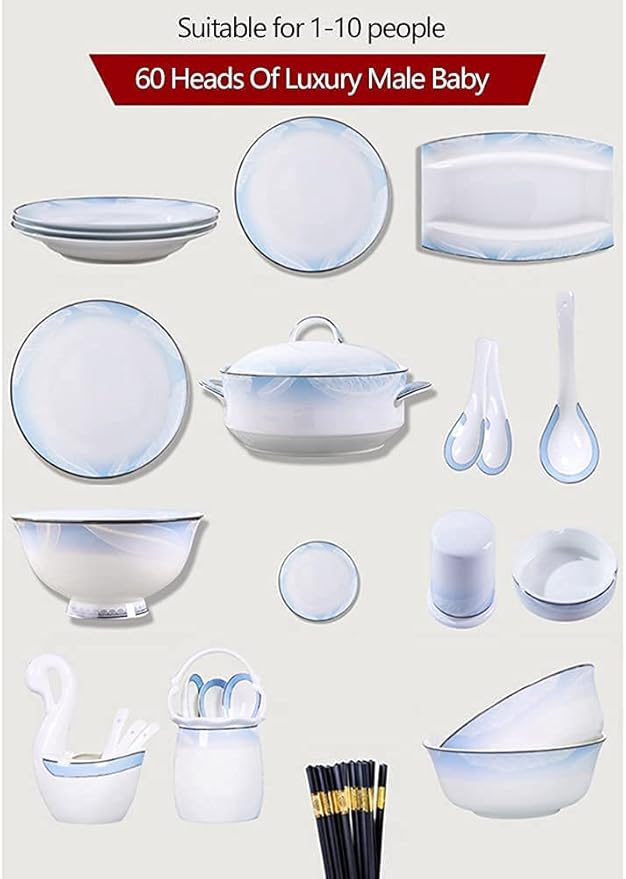Dinnerware Sets - Luxury Gift Dishes Service Set, 56/60PCS Ceramic Dinnerware Set Bone China Tableware Dishes Plates Ceramic Combination Dinner Service Set Diner Set (60 Pieces)