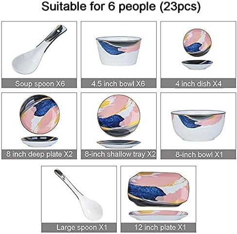 Dinnerware Sets Dish Set,23 PcssPorcelain Tableware Set with Plates Bowls and Dish,Color Flower Ceramic Dinner Set for Home Kitchen and Dinning