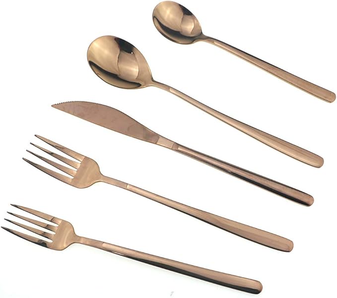 JASHII Mirror Polished Rose Gold 20-Piece SUS304 Stainless Steel Flatware Set,Silverware Set Dinner Knife Fork Spoon Dessert Fork Salad Spoon Service for 4