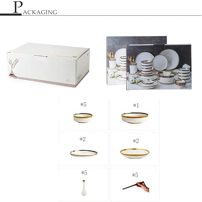 Fine Dinnerware Set,Gold Halo White Porcelain Dinnerware Set, Complete Ceramic Plates and Bowls Sets, Modern Creativity Vintage Round High Class Dishes Set, Luxurious Mel
