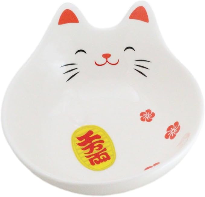 Ebros Gift Pack Of 4 Maneki Neko Lucky Cat Small 4.75" D Appetizer Snack Serving Coupe Plates Dish Flat Bowls For Hors D'oeuvres Sushi Ice Cream Serveware
