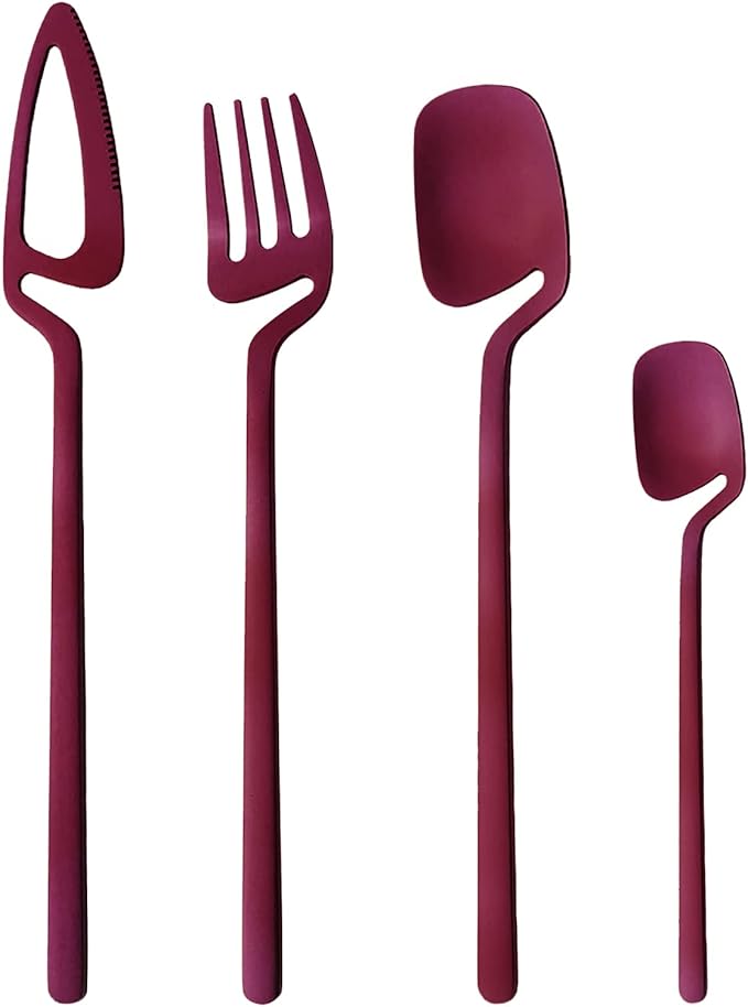 24-Pieces Hangable & Cute 18/10 Stainless Steel Flatware Set, Matte Cutlery Set Kitchen Dinnerware Include Knife/Fork/Spoon/Teaspoon Service for 6, Purple