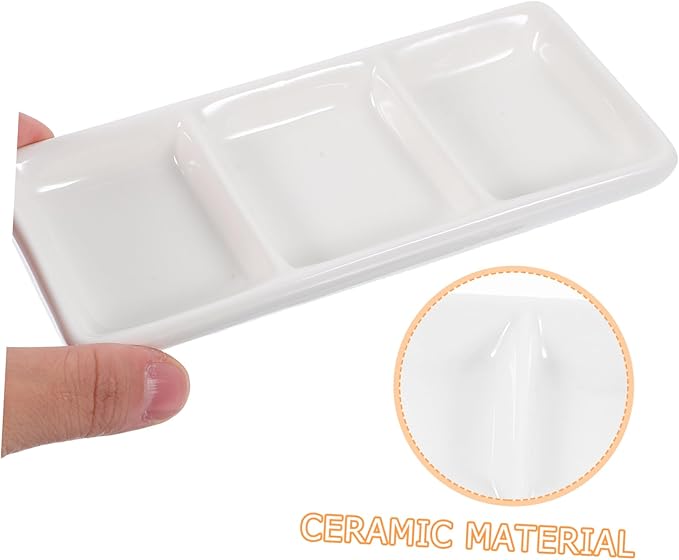 Veemoon Rectangular Sauce Plate Divided Appetizer Serving Tray Ceramic Snack Dishes Spice and Soy Sauce Holder
