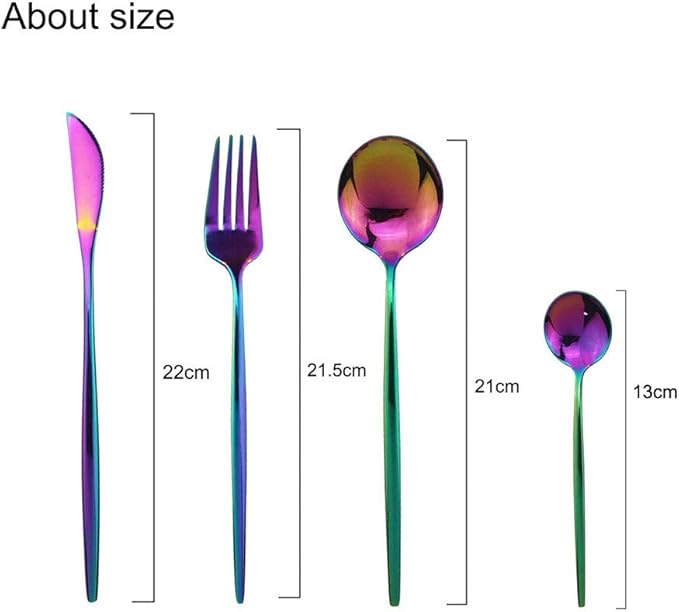 JASHII 4 Piece Silverware Set, 4-Pieces Flatware Set 304 Stainless Steel Cutlery Set Service for 1,Include Knife/Fork/Spoon,Mirror Polished (Rainbow)