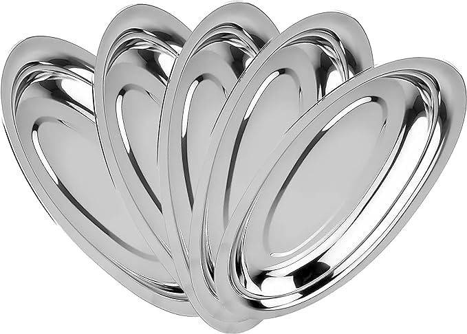 Chandler Stainless Steel Serving Tray - Oval Silver Food Tray - 3 mm Thick, Unbreakable - Anti Rust Serving Platter - Dinner Trays - Dishwasher Safe Kitchen Tray (Silver, 18 Inches)