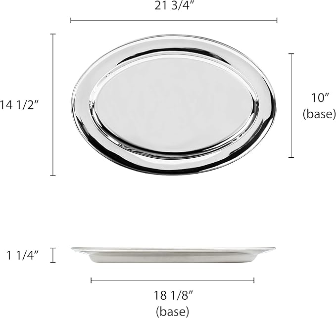 TrueCraftware- 22” Stainless Steel Oval Serving Platter - Heavy Duty Metal Serving Tray Serving Platters for Appetizer Snack Fruit Cake Server Party Food Display Tray Serving Dishes for Entertaining