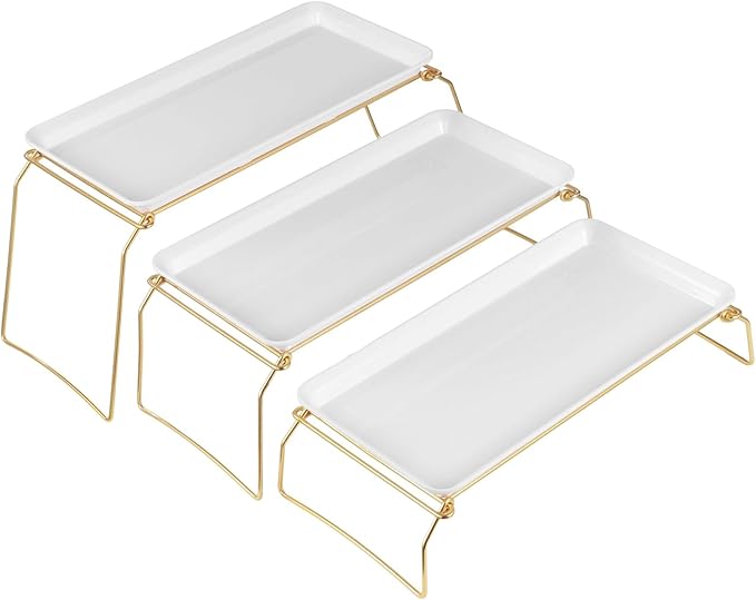Large 3-Tier Melamine Serving Tray Set with Display Stand, Tiered Serving Tray for Food Display, 17 Inch Platters Dessert Cupcake Stand for Parties and Events