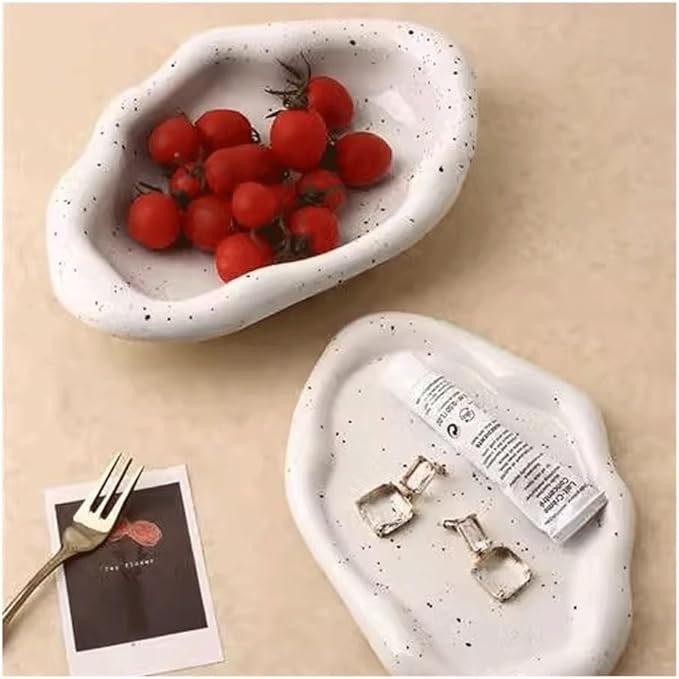 Food Tray Creative Decorative Tray Ceramic Storage Tray Fruit Snack Tray Afternoon Tea Juice Pastry Tray Home Tea Cup Tray Serving Trays(White)