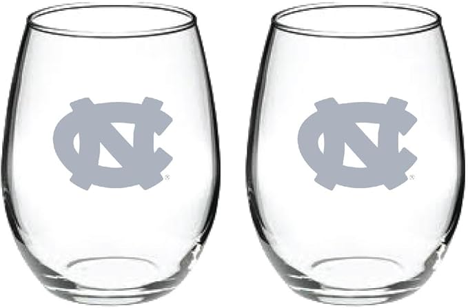Satin Frost Logo Wine or Beverage Glass Set of 2 (North Carolina Tar Heels)