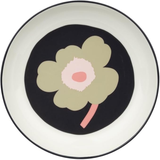 MARIMEKKO Oiva Unikko Deep Dinner Plate – Refine Your Kitchen Décor with Our Iconic Sand and Charcoal Stoneware – Stylish Pasta Bowls with Rim to Elevate Your Dining Experience (8”/8.8 oz)
