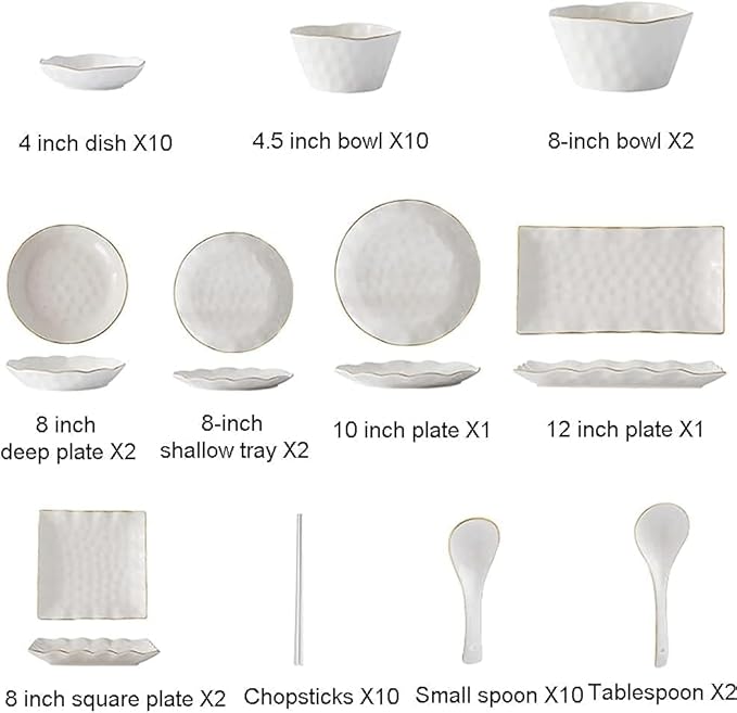 Dinnerware Set, Plates and Bowls Sets, Bone Porcelain Tableware Set With Plates Dish And Bowls, Green White Ceramic Dinner Set With Gold Rim For Home