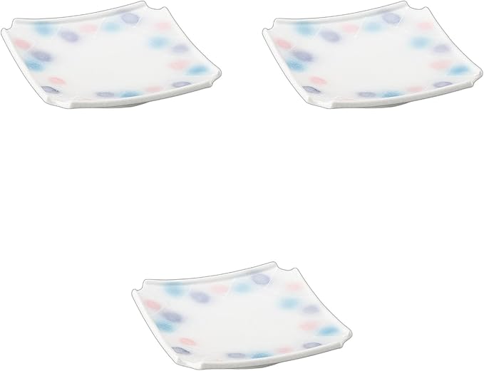 Set of 3, Light Snow, Trishiki Square, Appetizer Plate, 7.3 x 7.3 x 1.3 inches (18.5 x 18.5 x 3.2 cm), Square Plate, Setomonohonpo