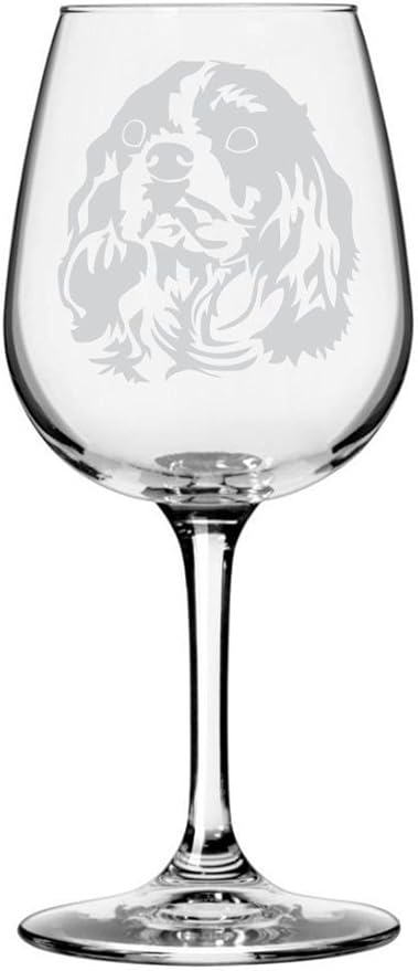 Etched Laser Art Cavalier King Charles Spaniel Customized Personalized Dog Themed Etched 12.75oz Wine Glass Custom Dog Breed Wine Glasses for Pet Lover, Personalized Birthday Gift for Men & Women