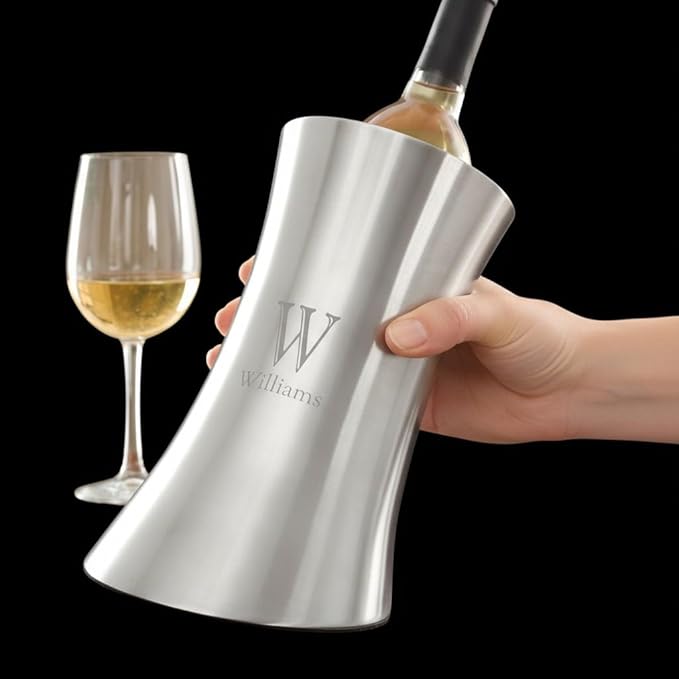 Personalization Universe Double-Walled Insulated Stainless Steel Wine Chiller with Custom Etched Monogram and Name, Perfect for Wine & Champagne, Great for Wedding, Housewarming, and Retirement Gifts