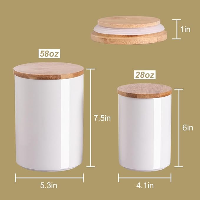 Sweejar Kitchen Ceramic Food Storage Containers Set, Stackable Canisters for Countertop with Airtight Boomboo Lids for Serving Ground Coffee, Tea, Sugar, Salt and More- Set of 2 (Black)