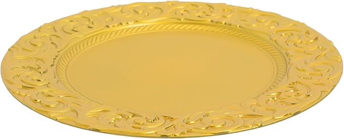 50 Pcs Antique Gold Charger Plates Bulk Round Plastic Dinner Plate Embossed Rim Server Plate Decorative Chargers Floral Plates for Dinner Parties Wedding,13 Inch (gold-50pcs)