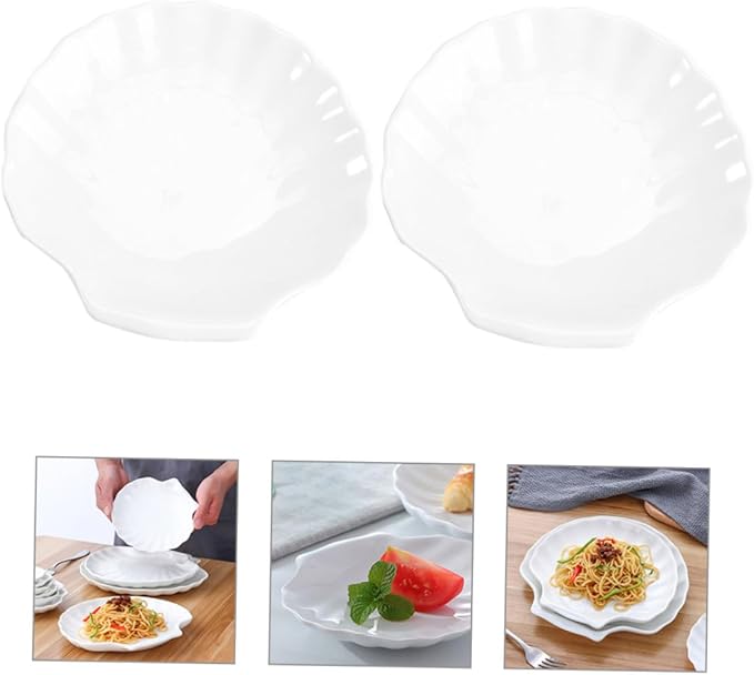 Mikinona 2pcs Shell Shape Ceramic Serving Plate Versatile Dinner Dish for Bbq Pasta and Appetizers for Home Restaurant and Events Elegant Design and Easy to Clean