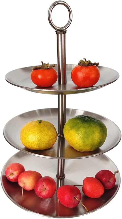 Metal 3 Tier Round Serving Tray, Cupcake Dessert Appetizer Stand, Stainless Steel Cake Cupcake Tower Stand Holder for Home Garden Display Wedding Bridal Shower Birthday Party Supplies (Silver)