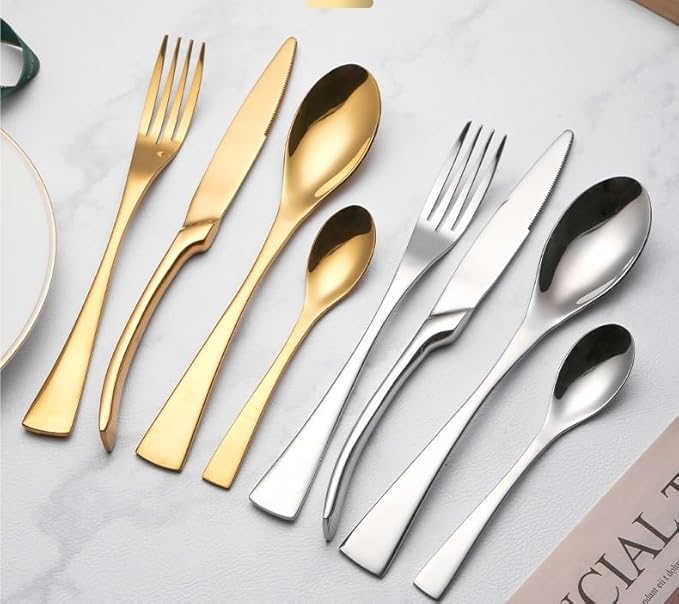 Stainless Steel Flatware serving set,Home Kitchen Eating Tableware Set,Dishwasher Safe,For Home Kitchen Restaurant Hote 4/16/24/32/40/48 Pieces Kaya Knife And Fork Spoon Hotel Home Steak Knife And For