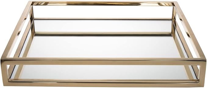 Godinger Decorative Tray, Perfume Tray, Vanity Tray, Square Home Decor Tray - Aspen Collection, Gold, 14"x14"