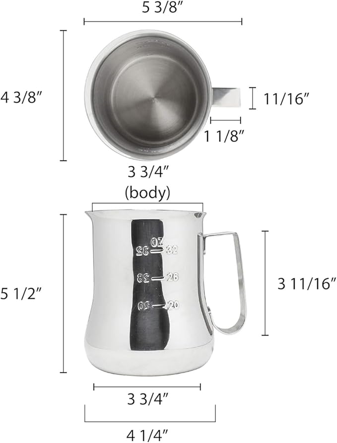 TrueCraftware- 40 oz Stainless Steel Espresso Milk Steaming Pitcher with Measuring Scale- Steaming Pitcher Coffee Bar Cappuccino Barista Tools Milk Jug Steamer Frother Cup