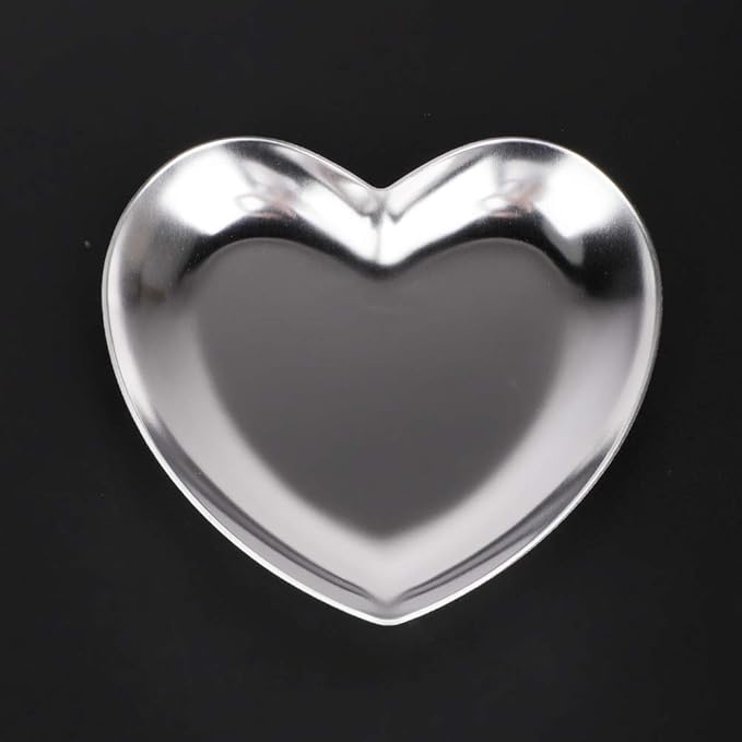 Tyenaza Heart Shaped Jewelry Box, Stainless Steel Heart Shaped Plate Tea Tray Fruit Tray Cosmetics Jewelry Organizer(Silver)