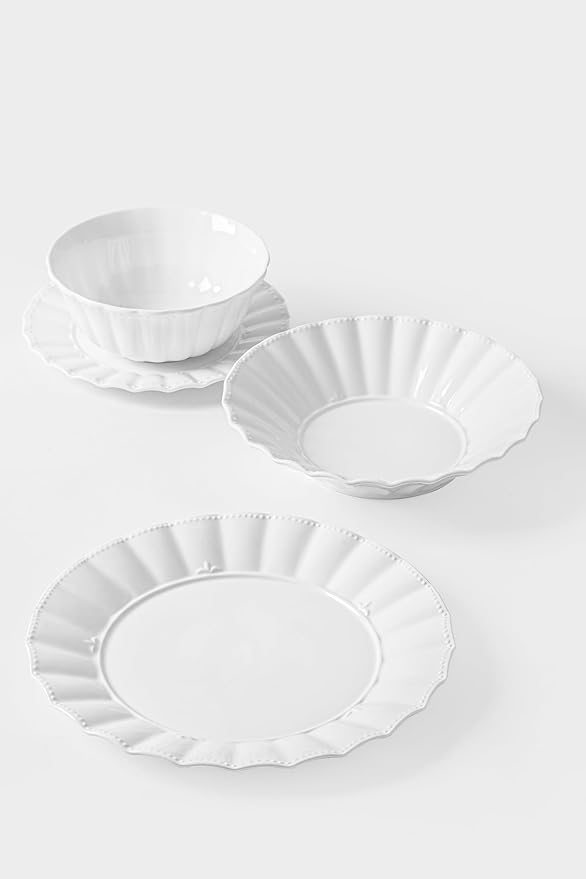 HOMBENE Plates and Bowls Sets, 16 Piece Dinnerware Sets, Porcelain Dinner Set with Plates and Bowls, Ceramic tableware, Modern Bone China Dish Set for 4, Wavy Pattern