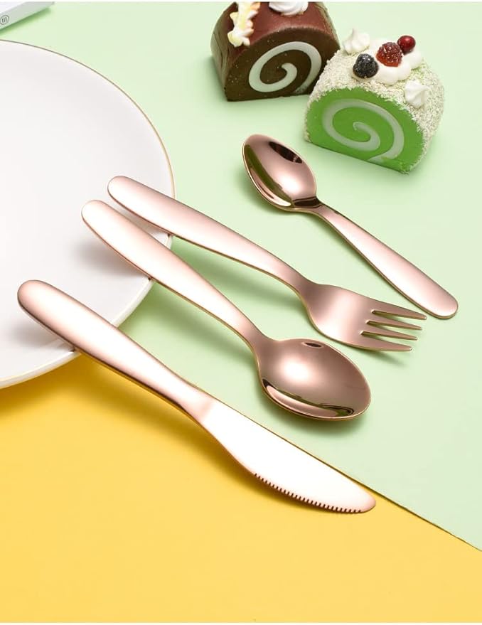 Stainless Steel Customized Rainbow Kids Silverware 2/3/4 Pieces Set,Engraving Name Knife Forks Spoon Set,Personalized Children's name tableware, Customized Flatware Set Rose Gold