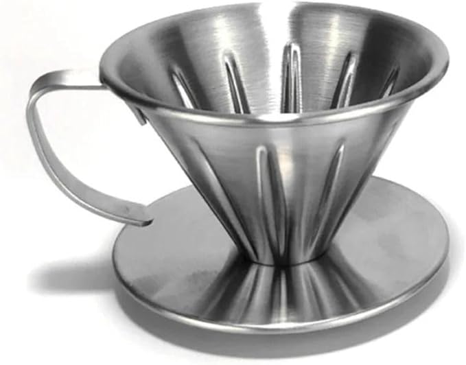 Pour Over Coffee Dripper, Stainless Steel Reusable Cone Coffee Filter, V Shaped Dripper Coffee Filter with Handle, Metal Coffee Pot Filter Cup