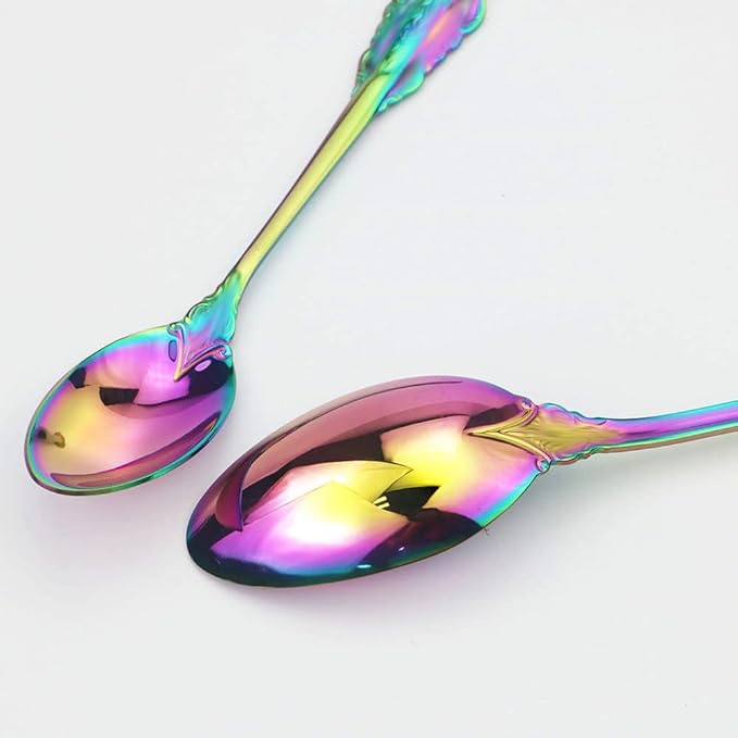 JASHII 24-Piece Multicolour Palace Cutlery Set Silverware Set, Mirror Polished, Stainless Steel Flatware Cutlery Eating Utensils Service for 6, Unique Elegant Pattern, Dishwasher Safe (Rainbow)