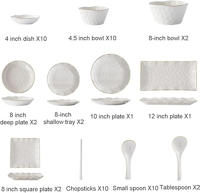 52 Pcs Dinnerware Sets, Nordic Style Bone Porcelain Tableware Set with Plates Dish and Bowls, Green White Ceramic Dinner Set with Gold Rim for Home Kitchen and Dinning, S