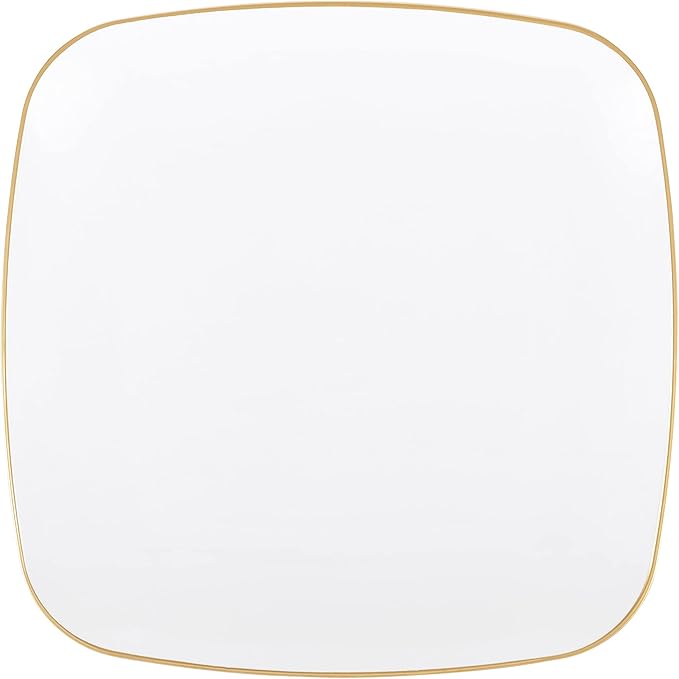 PLASTICPRO Square 128 Piece Combo Plates Set includes 64 x 7'' inch Salad Plates & 64 x 10'' inch Dinner Plates White Plastic With Gold Leafy Design Party Plates, heavyweight Elegant, Dishes,