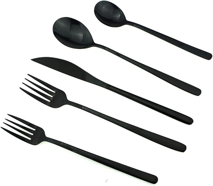 JASHII Mirror Polished Black 20-Piece SUS304 Stainless Steel Flatware Set,Silverware Set Dinner Knife Fork Spoon Dessert Fork Salad Spoon Service for 4