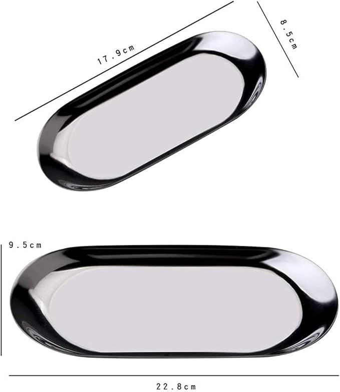 Serving Tray Oval Stainless Steel Tray Fruit Trays Storage Tray Serving Plate Cosmetics Jewelry Decorative Organizer for Coffee, Dessert, Fruit.-Gold||Small