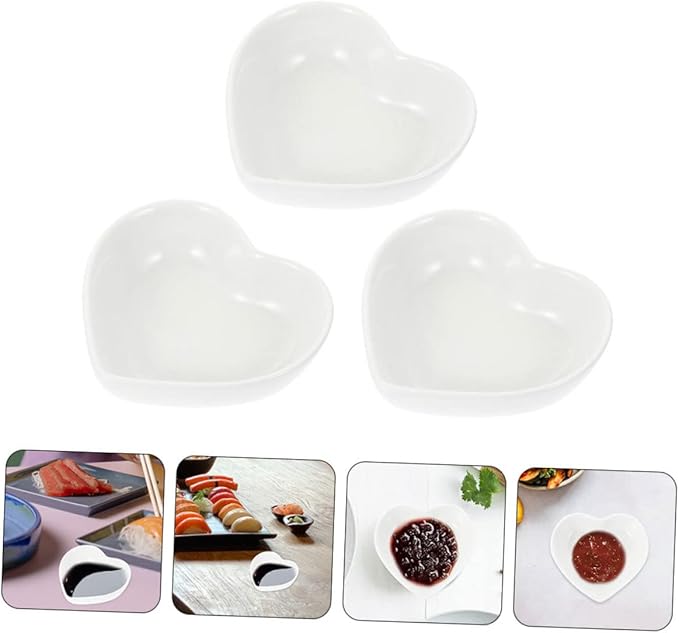 IMIKEYA 3Pcs Heart Shaped Ceramic Condiment Dish Set Sauce Serving Plates for Dipping Suitable for Snacks Desserts and Appetizers