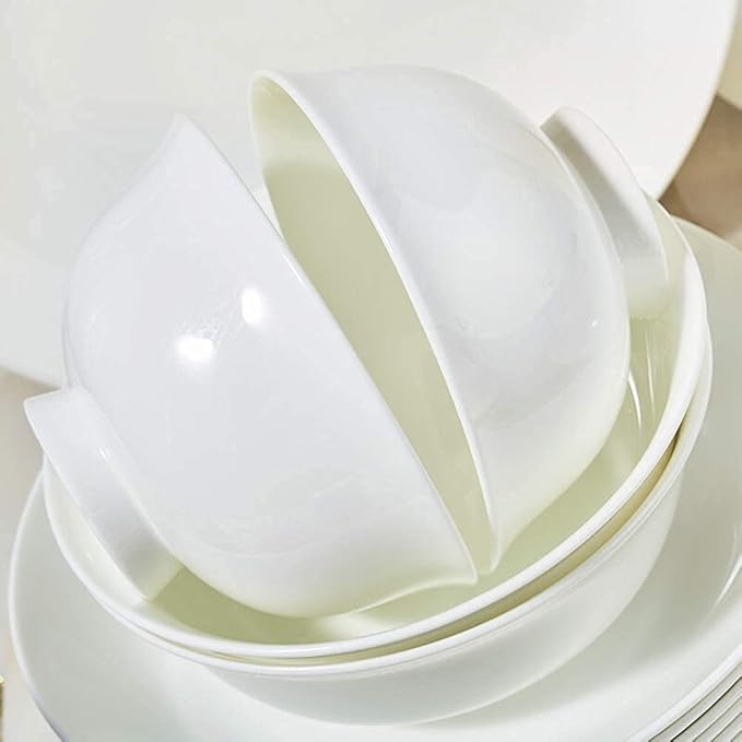 Ceramics Dinner Sets Plates/Bowls/Soup Pot | 56 Pieces Dinnerware Set White Microwave Tableware Safe - For Family Party Kitchen Restaurant
