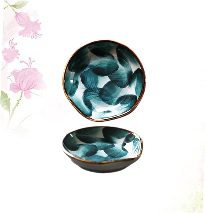 GLEAVI 2pcs Quality Material Hand-painted Ceramic Discs Japanese Style Decorative Trays for Snacks Sauce for Boys and Girls Food Dipping Bowl Seasoning Dish Condiment Tray Appetizer Plate